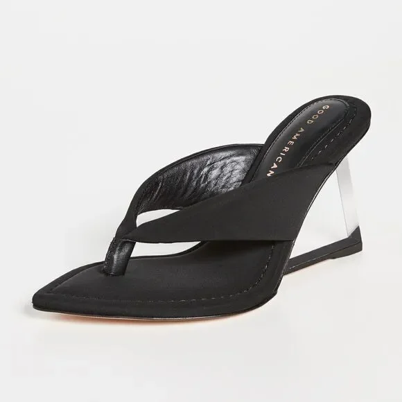 NEW GOOD AMERICAN Wedge Sandal In Black Neoprene GA007N-E - Picture 5 of 8